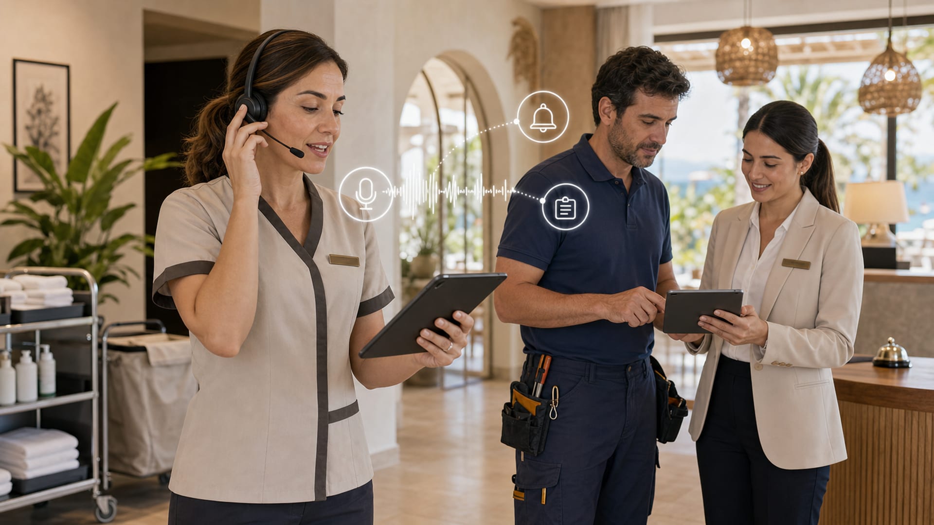 Asistentes de voz IA en operaciones hoteleras: housekeeping, mantenimiento y herramientas para personal