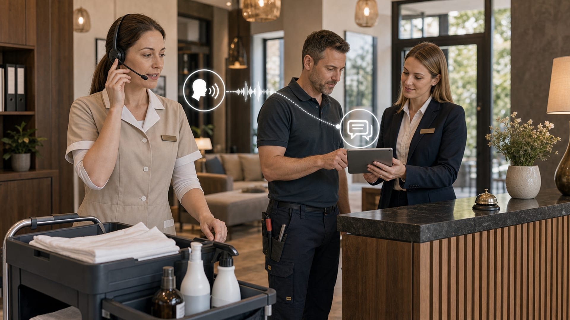 Asystenci głosowi AI w operacjach hotelowych: housekeeping, utrzymanie techniczne i narzędzia dla personelu