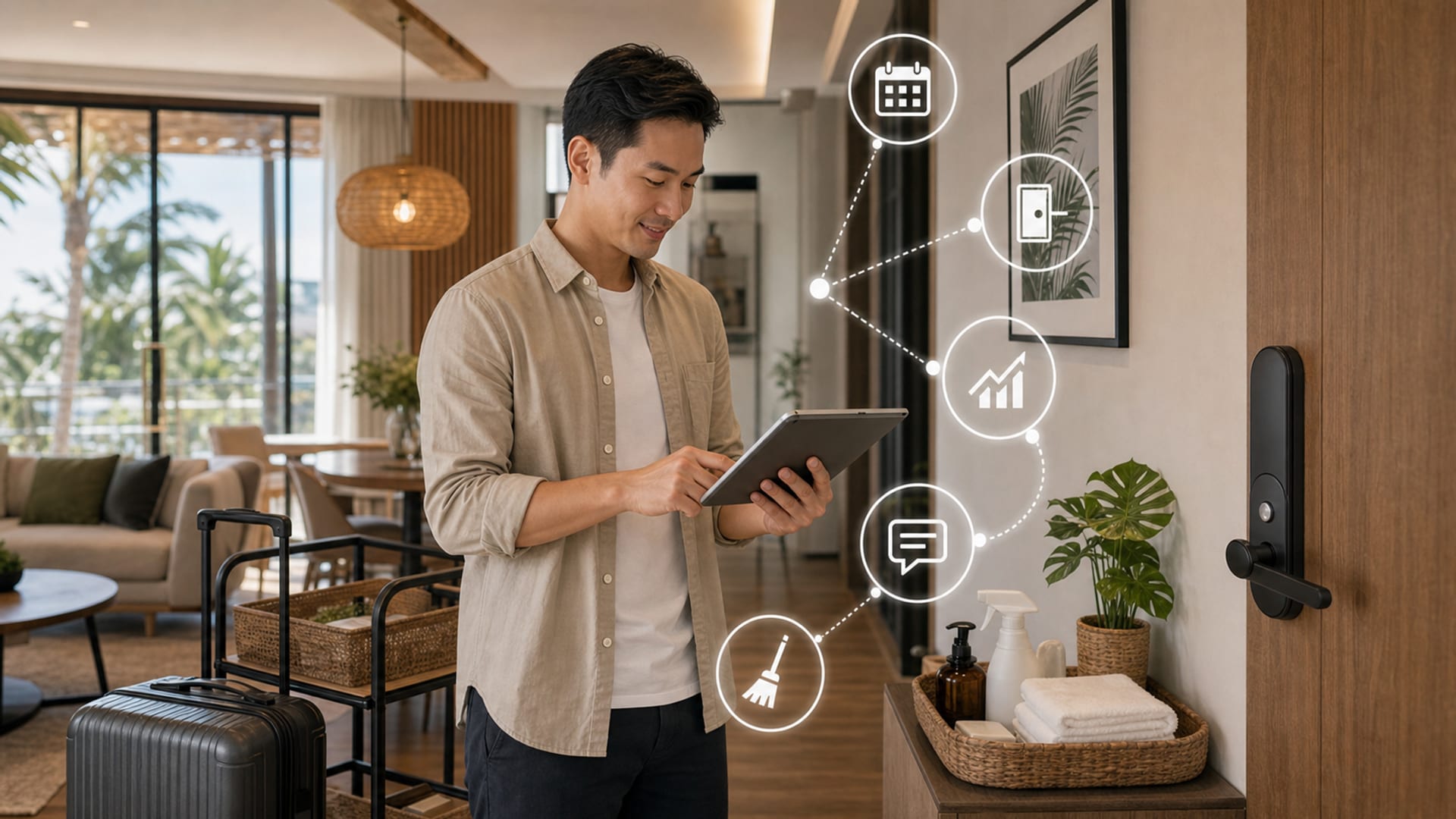 Airbnb tech stack 2026: PMS, channel manager, smart lock, dynamic pricing, automation สำหรับเจ้าของที่พัก STR