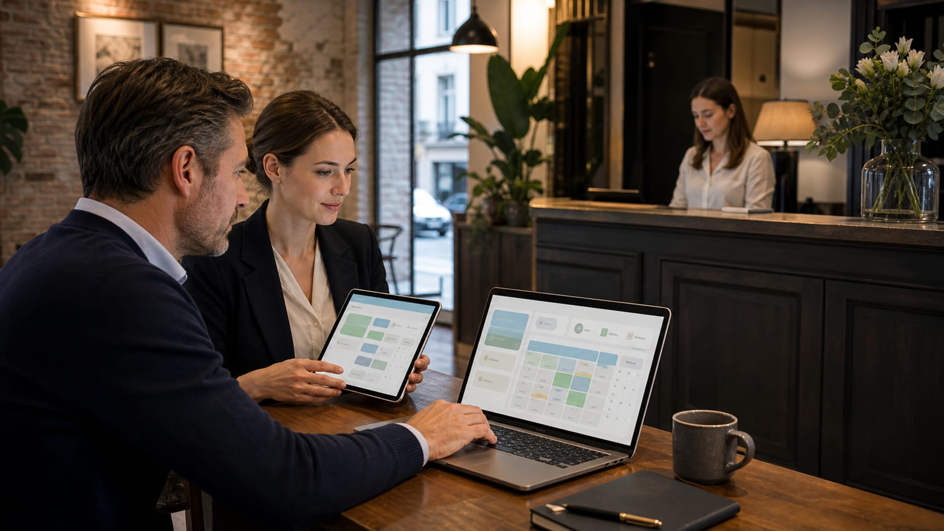 Lobby hotelu butikowego z nowoczesną integracją technologiczną