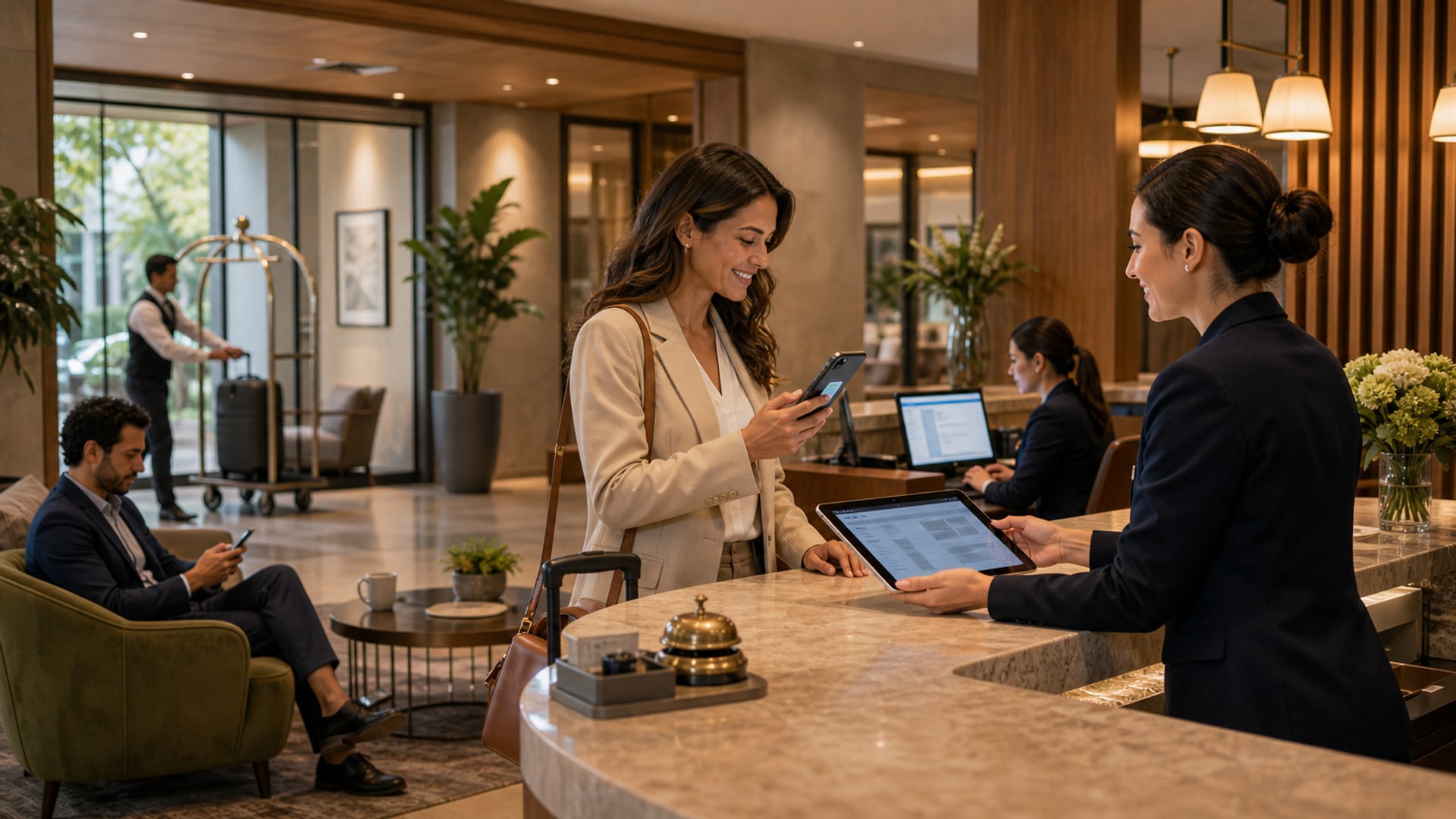 Boutique-Hotel-Lobby mit moderner Technologieintegration
