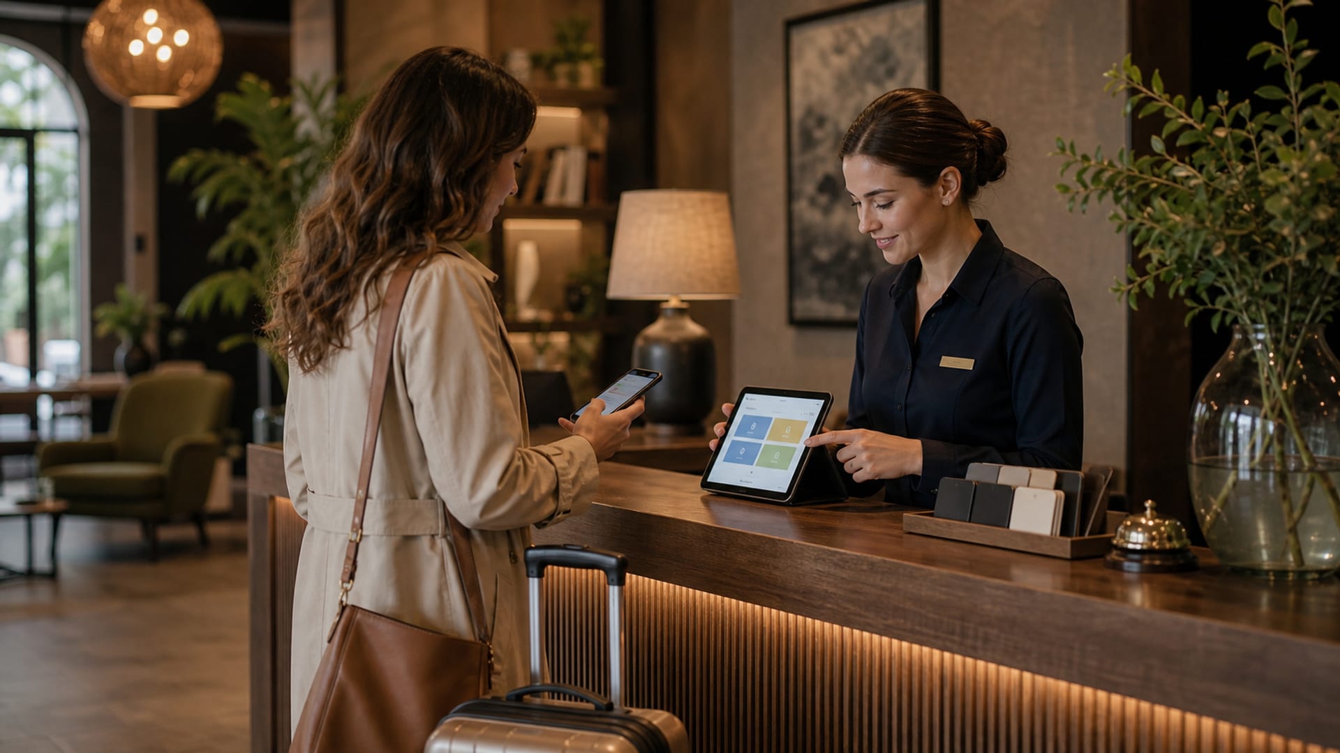 Moderne Hotelrezeption bereit für kontaktlosen Check-in