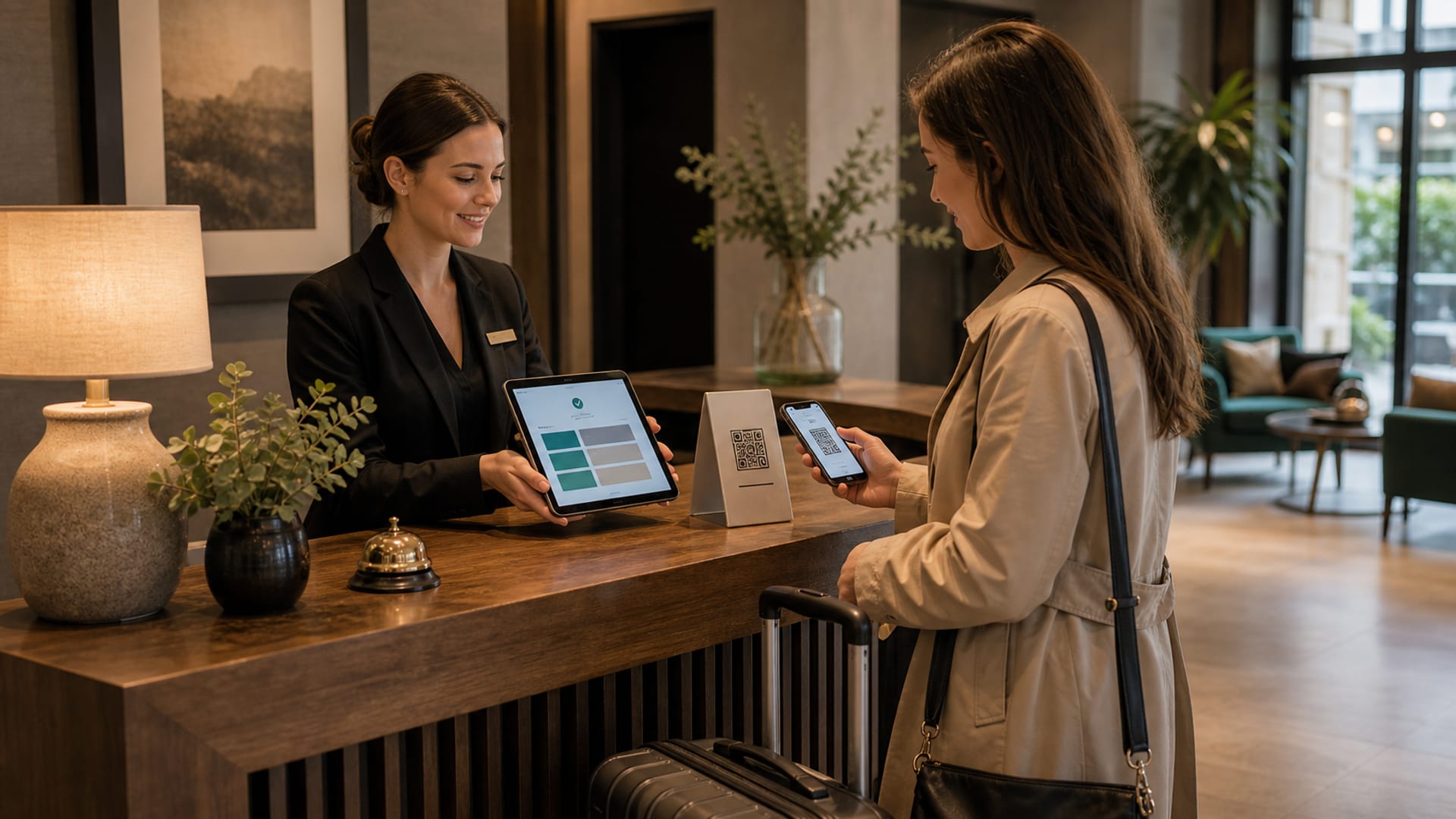 Nowoczesna recepcja hotelowa gotowa na zameldowanie bezdotykowe