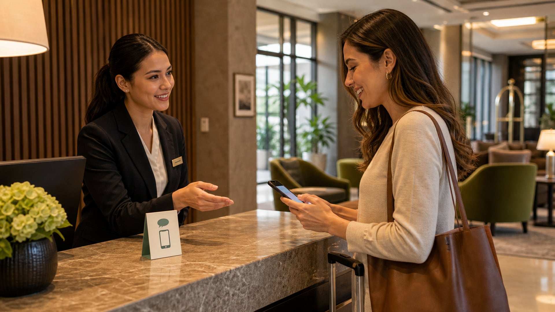 Hotelgast schreibt eine Google-Bewertung auf dem Smartphone