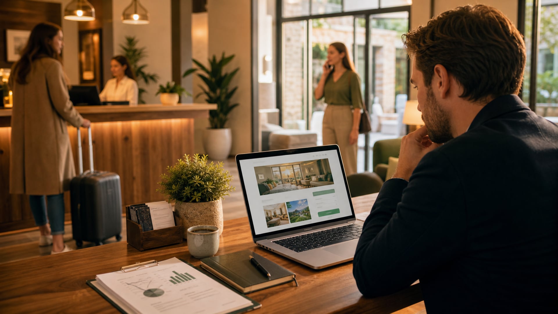 Hotel front desk representing direct booking experience