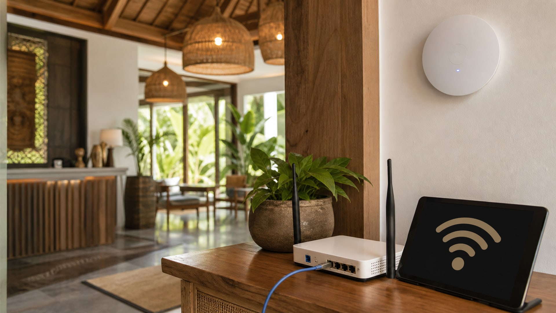 ห้องพักโรงแรมพร้อมระบบ WiFi และ access point