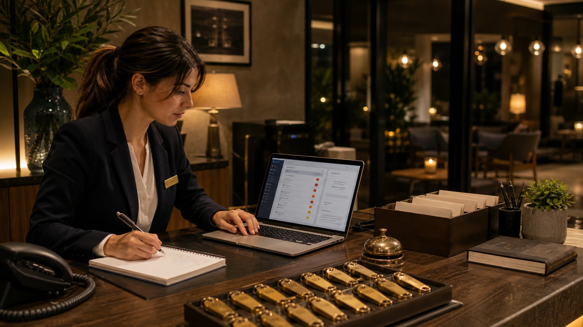 Hotelrezeption mit Pre-Arrival-Authorisierung am Bildschirm