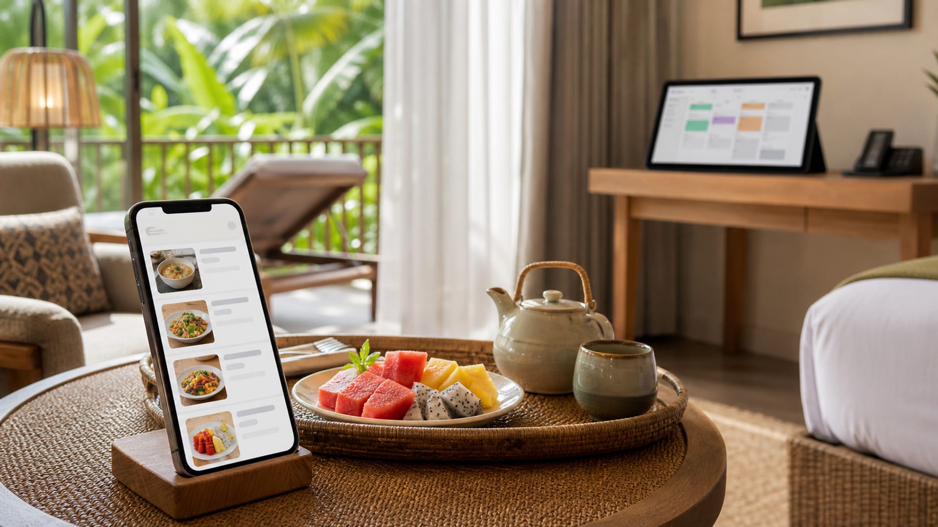เมนู room service ดิจิทัลแสดงบนโทรศัพท์ของแขกโรงแรม