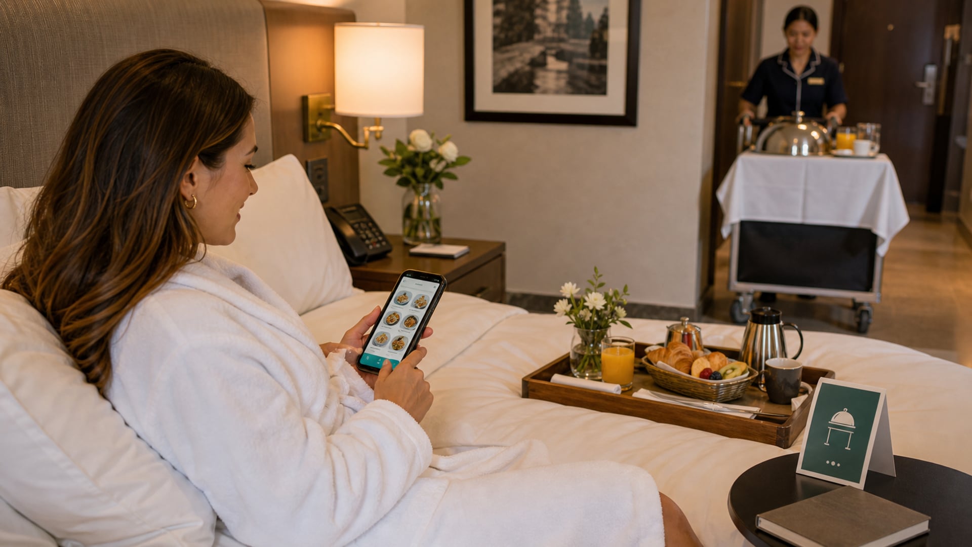 Digital room service menu displayed on a hotel guest's phone