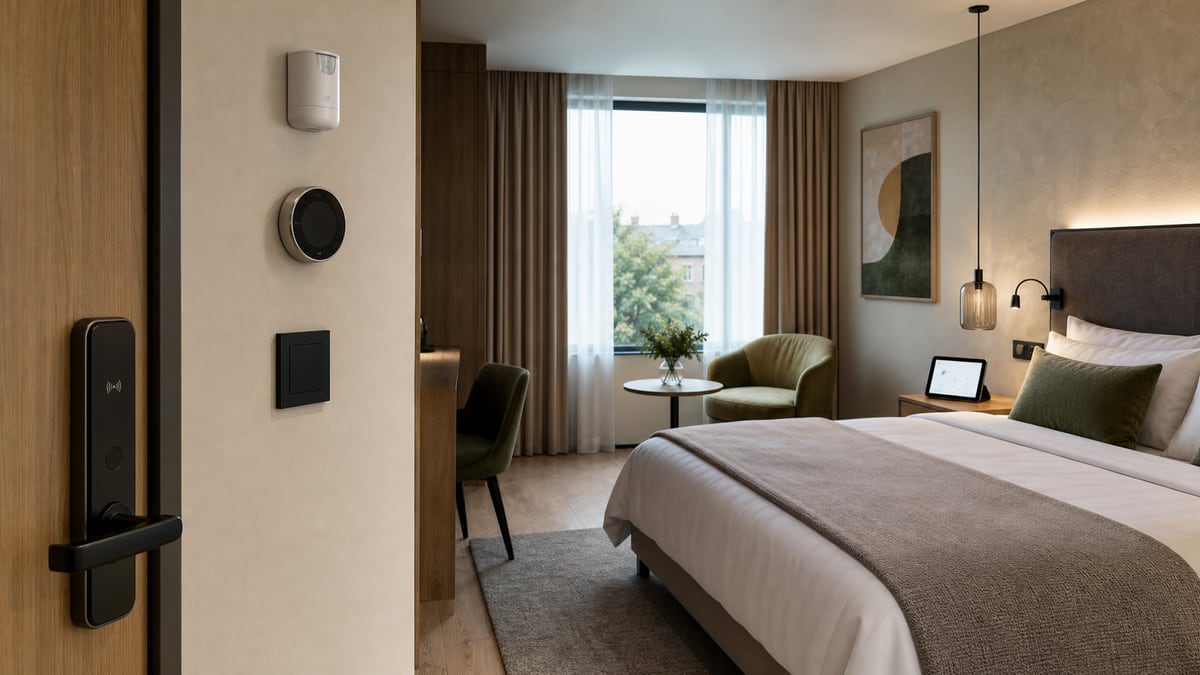 Smart-Room-Technologie für Boutique-Hotels: IoT-Geräte, Thermostate, Schlösser und Sprachsteuerung im Gästezimmer