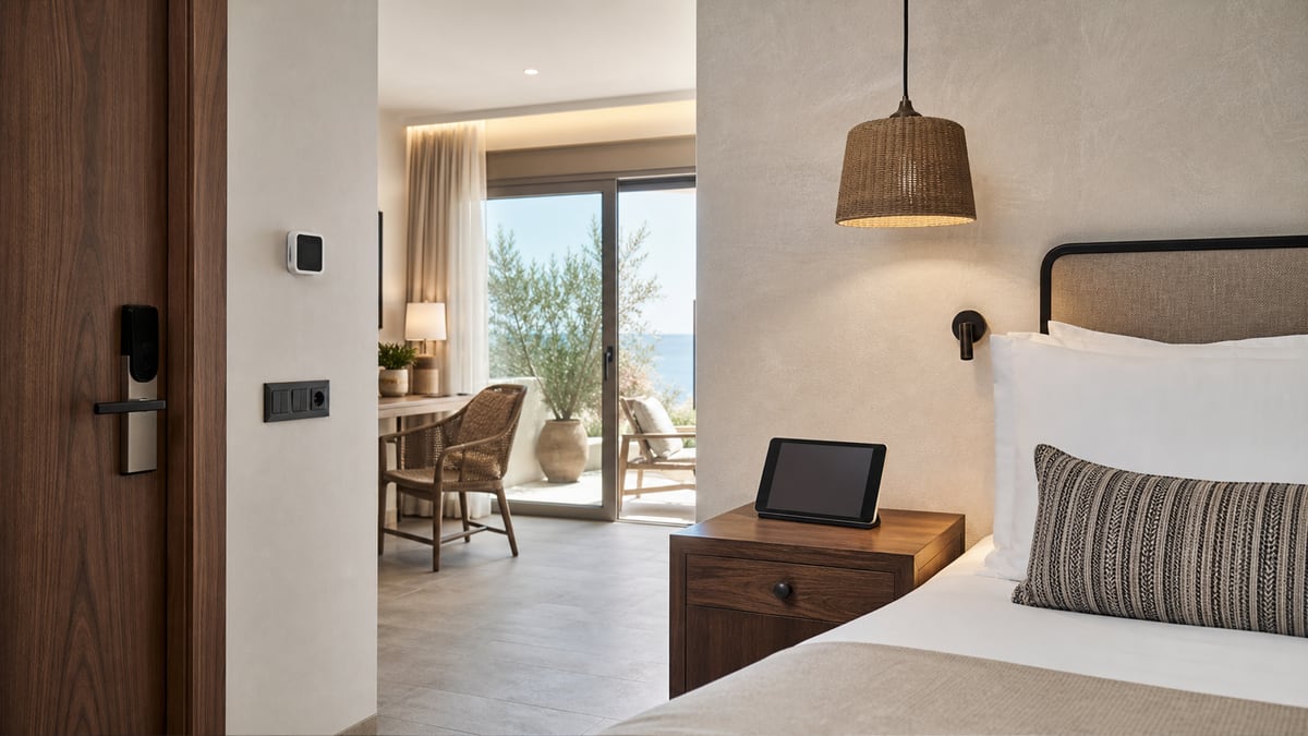 Tecnologia de habitaciones inteligentes para hoteles boutique: dispositivos IoT, termostatos, cerraduras y controles de voz