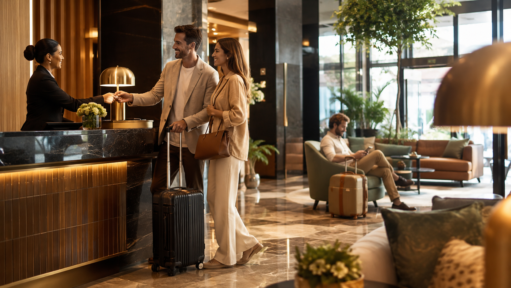 Moderne Hotelrezeption bereit für kontaktlosen Check-in